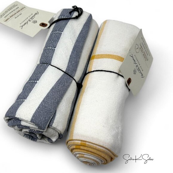 Hearth & Hand Magnolia Textured Stripe & Grid Lines Flour Sack Towel Blue, Gold‎ - Picture 9 of 9